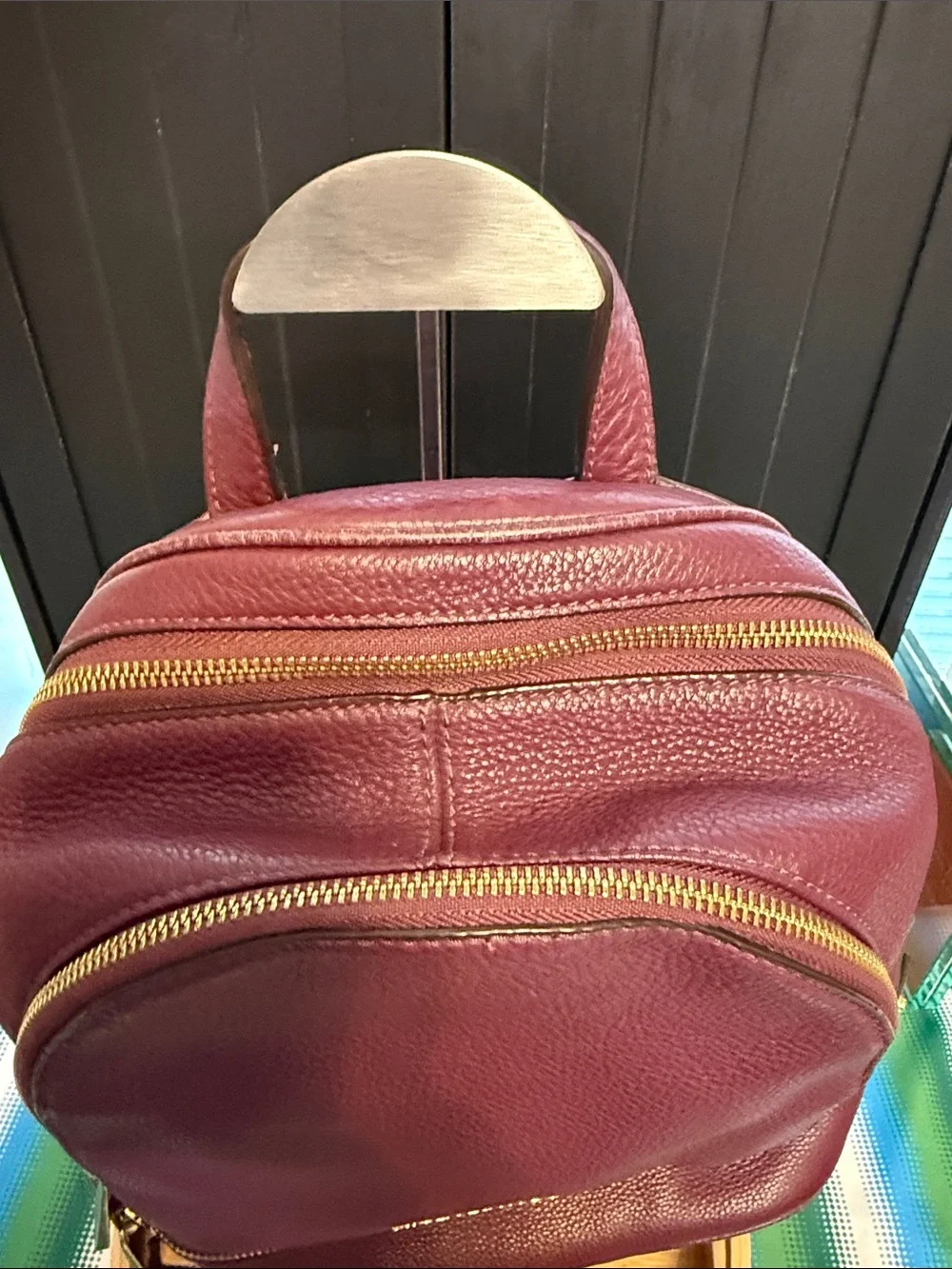 Michael Kors Wine Pebbled Leather Mini Backpack with Gold Hardware